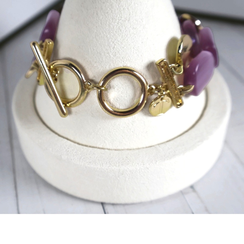 Talbots NWOT Radiant Orchid Purple Cats Eye Link Gold Adjustable Toggle Bracelet - Picture 2 of 4